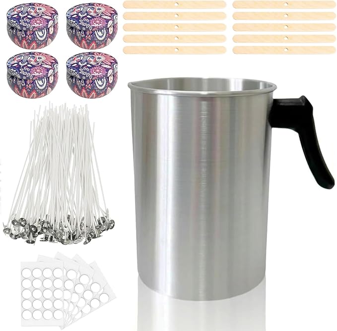 Candle Making Pouring Pot 3L Candle Wax Melting Pot Large Candle Pouring Pitcher Heat-Resistant Handle Dripless Pouring Spout Candle Jars, Wicks, Stickers Wicks Holders Large Candle Pouring Pot