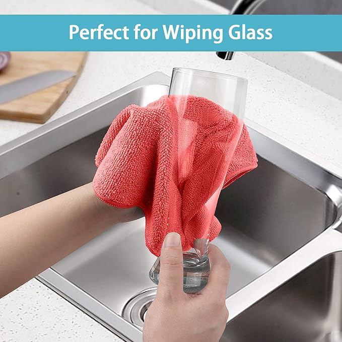 HOMEXCEL Red Microfiber Cleaning Cloth 100 Pack, Microfiber Towel for Cars, Lint Free, Scratch-Free, Highly Absorbent, and Cleaning Rags for House, Window and Glass, Cars, TV Screen 11.5 X11.5 inch