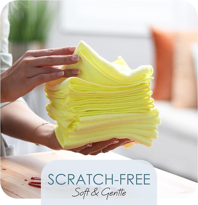Hearth & Harbor Microfiber Cleaning Cloth Set - 12 Pack Yellow Washcloths, 12''x12'' Reusable Towels for Cars, Lint-Free Rags (V-HH-Cloth-M-12-Ylw)