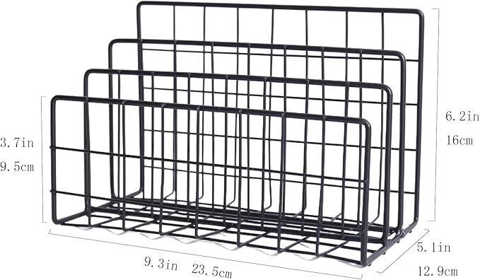 Metal File Organizer, 3 Vertical Sections, Desktop Paper/Mail/Letter/Record Holder, File Folder Holder Stand Rack Sorter for Office Desk Organization and accessories & supplies (Black)