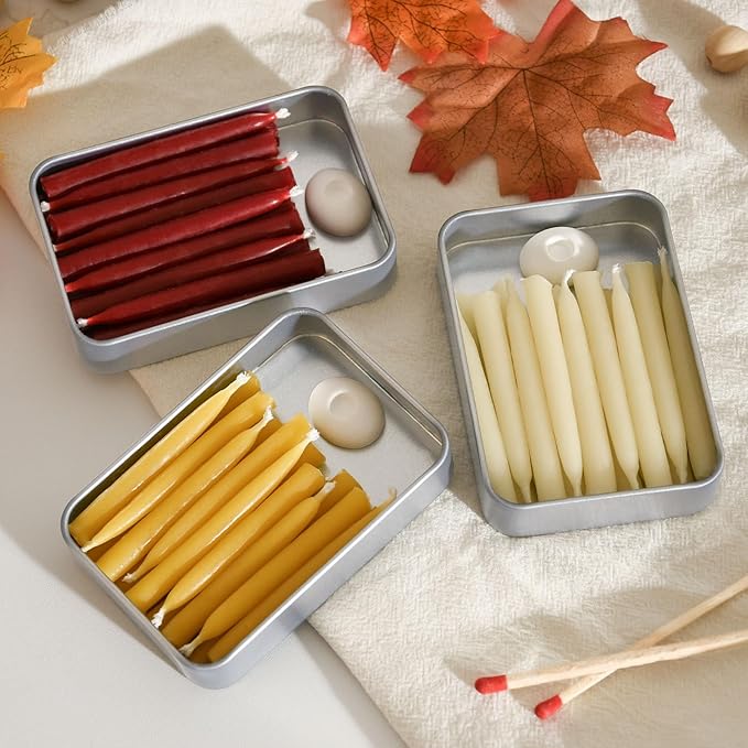 20 Minute 100% Pure Beeswax Candles, Mini Mindful Meditation Taper Candles, Smokeless & Dripless with Holder for Yoga, Prayer, Relaxation (Red,60 Pack)