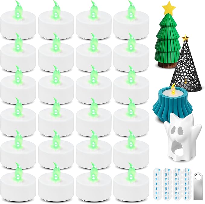 DIY LED Light Kit for 3D Printed Lamps - Compatible with Bambulab KC008, KC017, KC018 - Create Stunning DIY Lamps, Home Lighting, Tea Lights, Gifts - Natural Green, 24-Pack