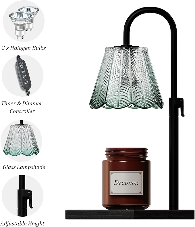 Candle Warmer Lamp with Timer Dimmable, Adjustable Height Wax Melt Warmer for Jar Candles, Birthday Gifts for Women, House Warming Gifts New Home Decor with 2 Bulbs, Green