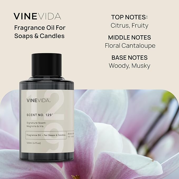 VINEVIDA [4 oz] Magnolia & Iris; Fragrance Oil for Candle Making and Soap Making - Premium Candle Scents for Soy Candles