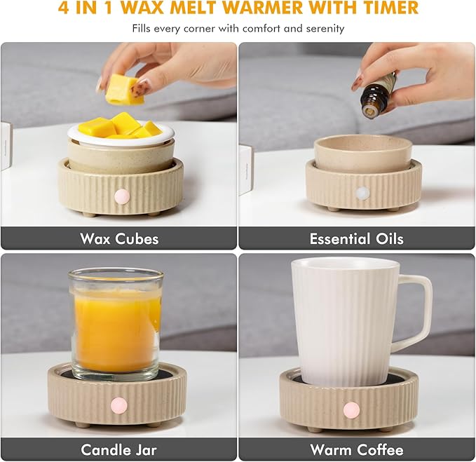 Wax Melt Warmer with Timer & Silicone Dish, Ceramic Fragrance 4-in-1 Oil Burner Electric Candle Wax Melter for Home Office Bedroom Fragrance, Home Décor and Gift Choice