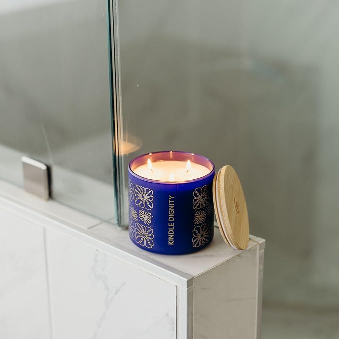 Calyan Wax Co. Indigo & Yuzu 3 Wick Scented Candle - 43 Hour Burn - Luxury 3 Wick Soy Candles - Non Toxic Soy Wax Candles - Long Lasting Large Glass Jar Candle for Home - 14.9oz