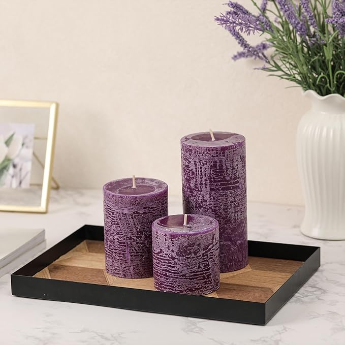 3x6 Inch Purple Pillar Candles Set of 3 - Hand-Poured Unscented Candles, Long Clean Burning, Large Big Candle, Smokeless Dripless Candle for Dinner Table, Wedding, Home, Bathroom, Advent Decor