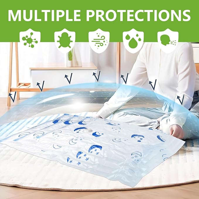 Vacuum Storage Bags with Electric Pump, 8-Pack Large Vacuum Seal Bags for Clothing Vacuum Bags for Travel Packing and Home Bedding Blankets Organization