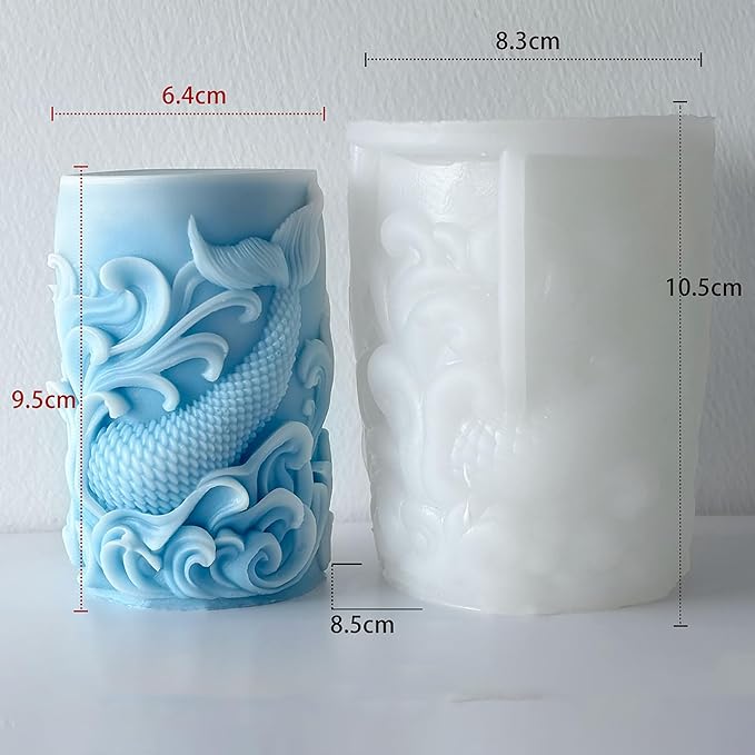 Ocean Animal Cylinder Candle & Resin Mold - Resin Casting Silicone Molds for Home Decor & Candle Making Wave Spiral Mold
