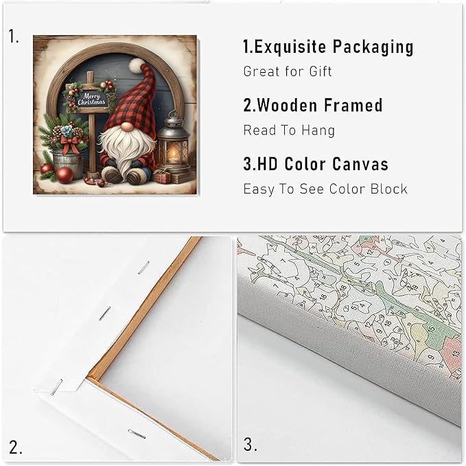 VIGEGU Christmas Paint by Numbers Kit for Adults with Framed,Gnome Candle Paint by Number DIY Adult Paint by Number Kits for Wall Decor 12x12in
