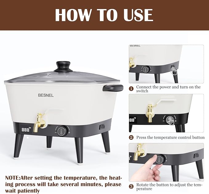 BESNEL Wax Melter for Candle Making, 8Qts Candle Wax Melting Pot with Spout for Soy Wax Soap Base, Electric Wax Melter for Candle Making with Temp Control, Easy Pour,Non-Stick(White)