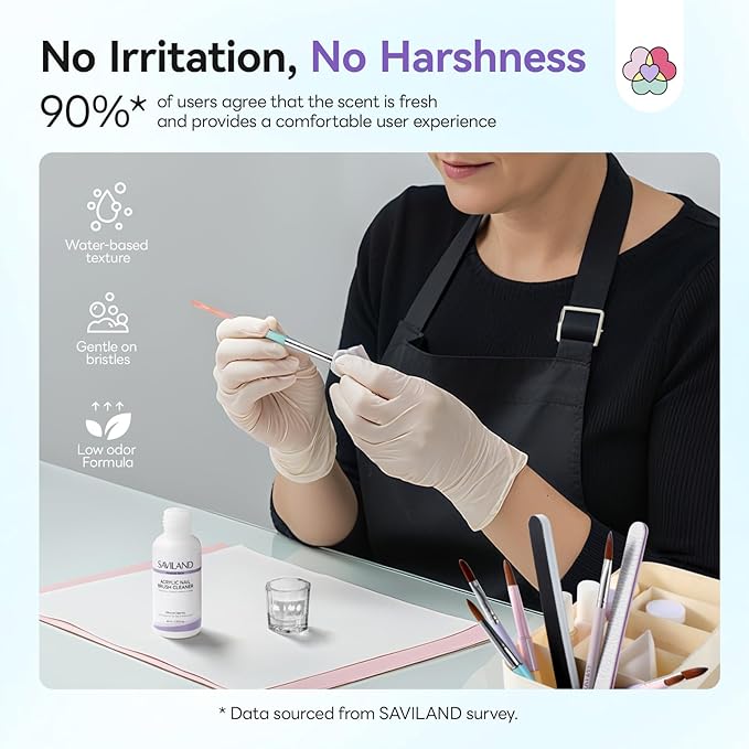 SAVILAND Advanced Acrylic Brush Cleaner: 3-Minute Deep Clean & Conditioning Liquid with Dappen Dish, Plant-Based Acrylic Nail Brush Cleaner and Preserver for Manicure Tools Home DIY & Salon Use, 60ml