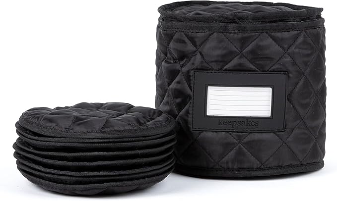 Covermates Keepsakes Dish Storage Case – Padded China & Dinnerware Organizer, Quilted Polyester Protection, ID Window, Zipper Closure, Machine Washable, Black