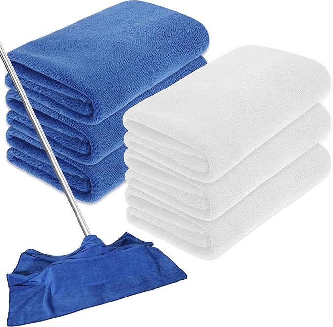 6 Pcs Extra Large Microfiber Cleaning Cloth Reusable Microfiber Towels Thick Washable Cleaning Towel for Home Office Windows Floors and Cars, 30 x 20 Inch (White + Blue)