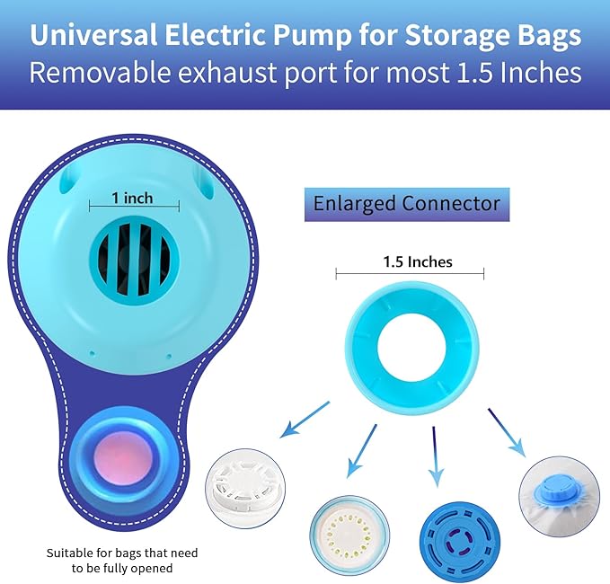 HOTBAG Electric Air Pump for Vacuum Storage Bags, Portable Travel Vacuum Pump Compressing Clothing Vacuum Seal Pump for Various Vacuum Seal Bags Blue(Storage Bag Not Included)