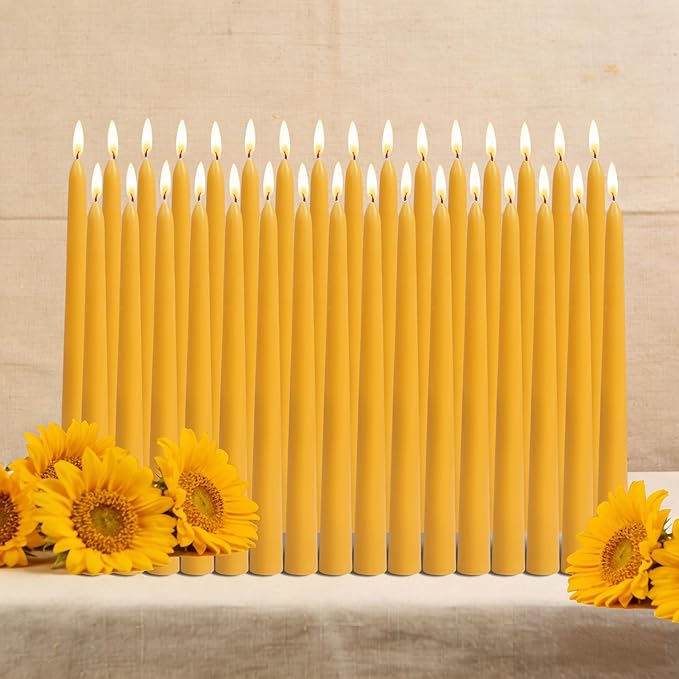 Nihaoya 32 Pack Beeswax Candle Set, 9 Inch Smokeless & Dripless Candles Bulk, 6 Hour Long Burn Time Tapered Candles for Meditation, Dining, and Decor