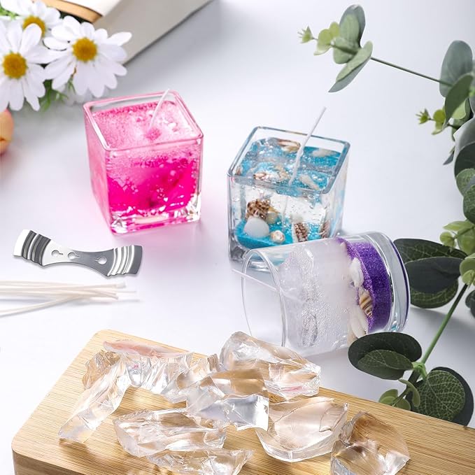 8.8 lb Clear Gel Wax for Candle Making, High Density Transparent Jelly Wax Kit with 100 Wicks, 100 Stickers, 10 Color Dyes, Wick Holder, DIY Candle Making Supplies for Beginners, Home Decor, Gifts