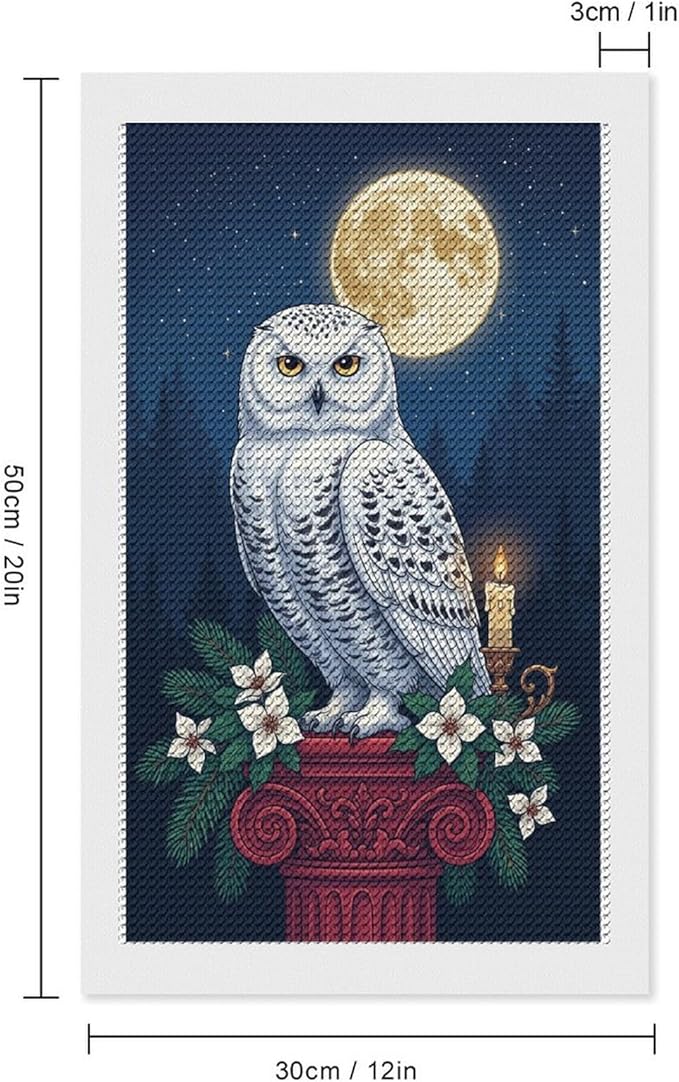 KIVJMSIDJA Snowy Owl & Candle Glow - Winter Night Scene Diamond Art Kits for Adults for Beginners, 5D Full Diamond Art Paint 12"x20"