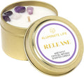 Luxury Candle Tin, 4 OZ, Release, Amethyst Crystal Infused - Scents of Lavender, Bergamot, & Frankincense - Valentine's Day Gift - Coconut Wax, Essential Oils, Dr. Developed
