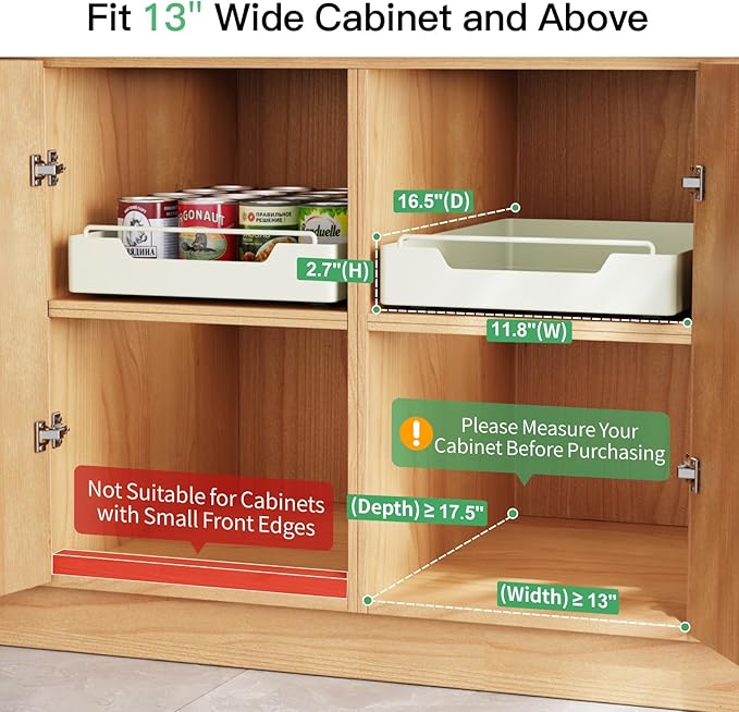 iSPECLE Cabinet Drawer Slide Out - Peel and Stick Pull Out Drawer for 13" Wide Cabinet and Above, No Screw Adhesive Cabinet Drawer Easily Slide to Get Item Without Digging, Avoid Item Fall Out, Black