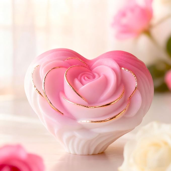 Round Rose Flower Heart Cylinder Candle & Resin Mold - Resin Casting Silicone Molds for Home Decor & Candle Making Wave Spiral Mold