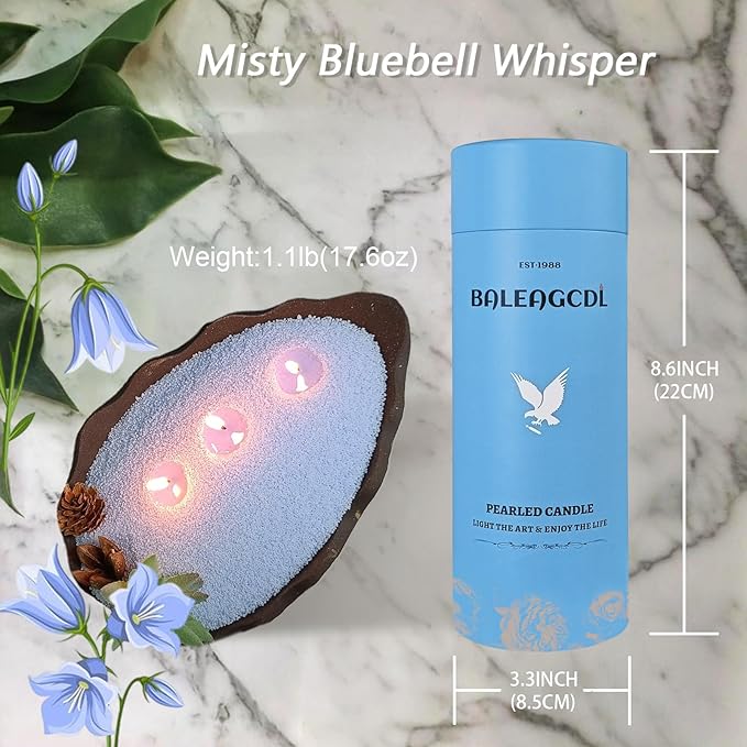 Pearled Candles with 30 Wicks -18 Oz YUKCAXDLS Misty Bluebell Whisper Scented DIY Pearleds Wax Refillable for Making Lasts up to 100+ Hours of Steady Burn Smokeless - Light Blue