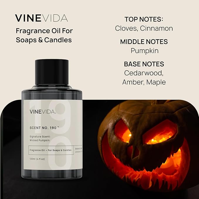 VINEVIDA [4oz] Wicked Pumpkin; Fragrance Oil for Candle Making and Soap Making - Premium Candle Scents for Soy Candles
