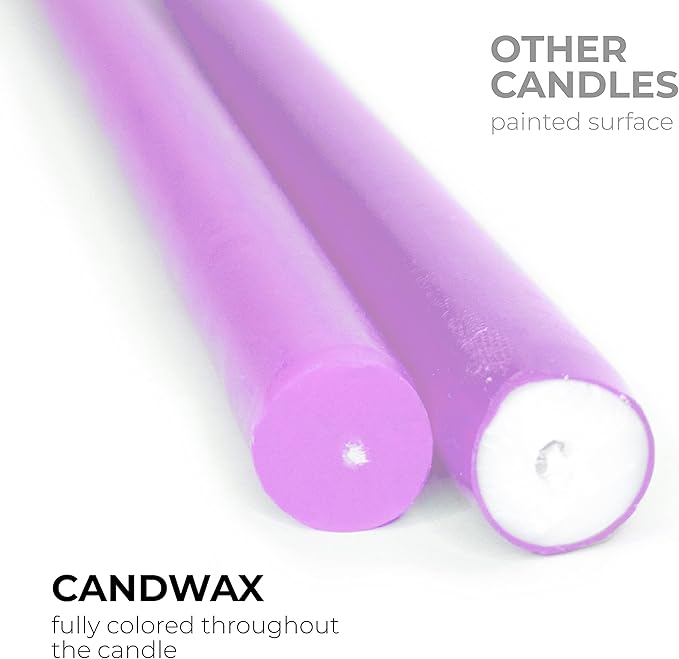 CANDWAX Lilac 10 inch Taper Candles Pack of 4 - Unscented Smokeless Dripless Candlesticks - Perfect as Easter Candles and for Special Occasions, Ordinary Dinners, Holidays - Lavender Candle Sticks
