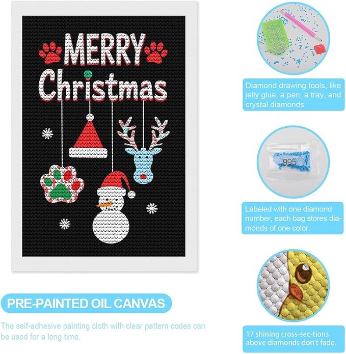 AIVKIEJK Diamond Painting Kits for Adults - Merry Christmas Paw Painting DIY 5D Full Drill Diamond Dots Paintings with Diamonds Gem Art and Crafts Home Decor 8"x12"