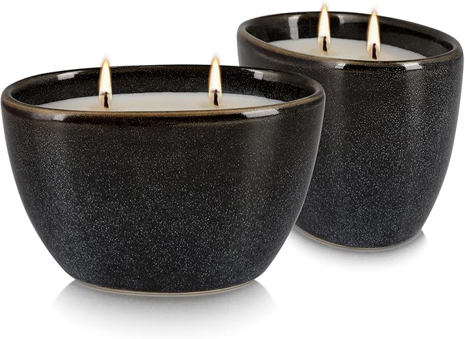 2 Pack of 2-Wick citronella Candles in Black Ceramic Jars, Long Burning, Summer Companion Ideal for Indoor Outdoor,Camping, Backyard, Home Decoration,Party.