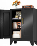 Black Metal Storage Cabinet, 36" Tall Locking Storage Cabinet with 2 Adjustable Shelves, Steel Locker Organizer, for Office, Home, School, 11.81" D x 23.62" W x 35.83" H