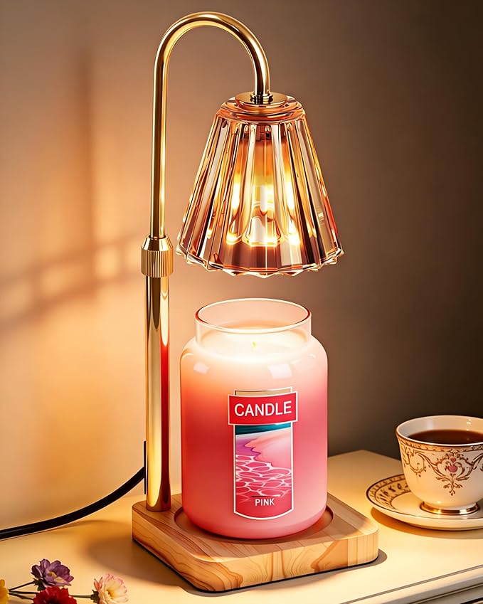 Marycele Candle Warmer Lamp with Timer for Yankee Candles, Adjustable Height Wax Melt Warmer, Birthday Gifts for Mom Women Sister, Vintage Amber Glass Lamp, Thanksgiving Decorations for Home Decor