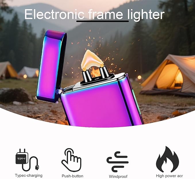 Plasma Rechargeable Electric Lighter with LED Battery Indicator Strong Flame, USB Convenient Charging, Windproof Lighter Outdoor（B-Blue