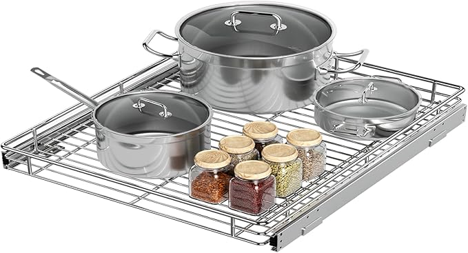 ZOINLIY Pull Out Cabinet Organizer, Versatile Slide Out Kitchen Organizers and Storage,Heavy Duty Drawer Cupboard Storage Basket, Smooth Sliding, Chrome Finish (24.8 * 21inch)