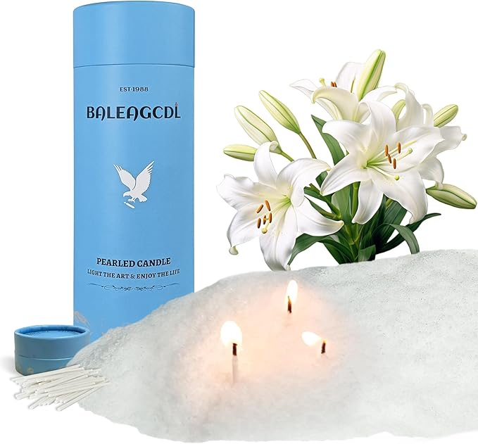 Pearled Candle 18oz(1.1lb) -White Gardenia Whisper Scented with 30 Cotton Wicks Refillable Pearl Candles Long Lasting Powder Candles up to 110 Hours Perfect for Home Decorative DIY