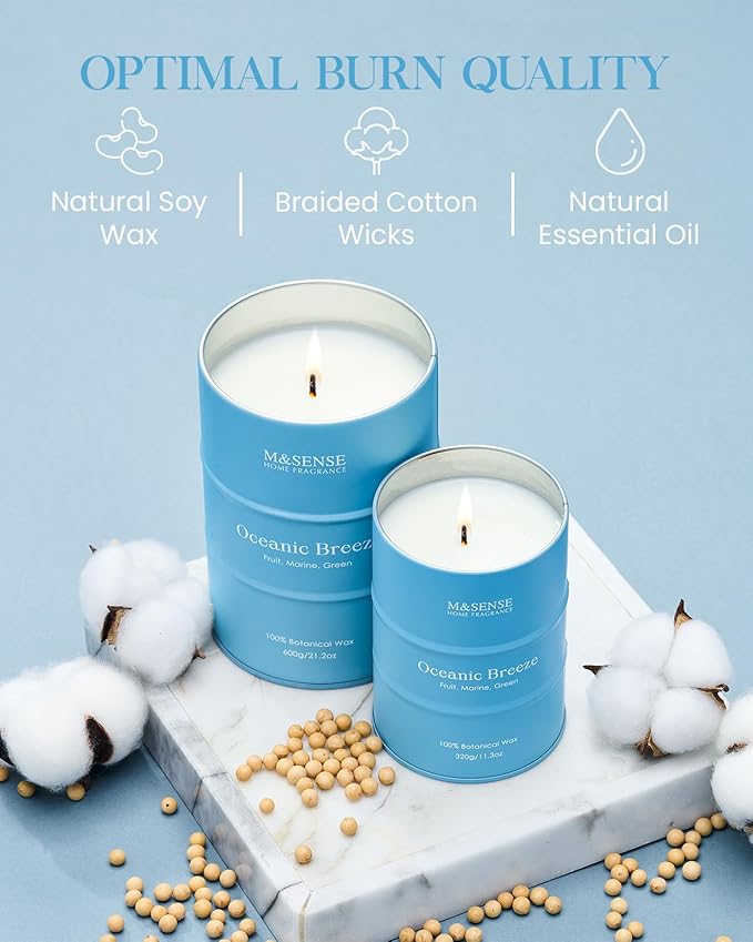 M&SENSE Oceanic Breeze Scented Candles Large Summer Candle, Beach Soy Candles 21.2oz 120 Hour Slow Burning,Aromatherapy Candle for Stress Relief Meditation Relaxing