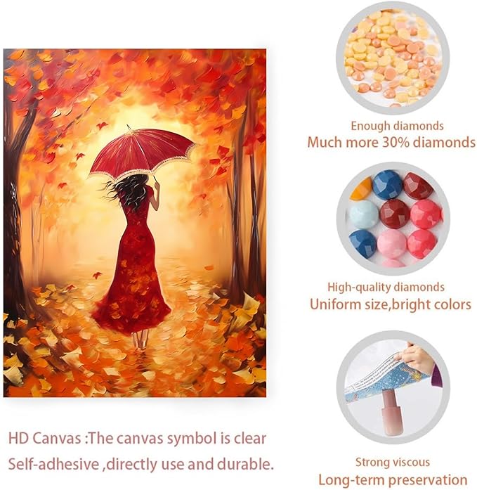 GUAIEUW 5D DIY Diamond Painting Kits for Adults - Autumn Beautiful Woman Diamond Painting, Full Round Diamond Canvas Diamond Art by Numbers Painting Kit Gift, Home Wall Decor 16x24 Inch