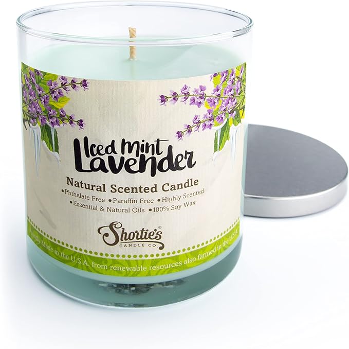 Iced Mint Lavender Scented Natural Soy Candle, Essential Fragrance Oils, 100% Soy, Phthalate & Paraben Free, Clean Burning, 9 Oz.