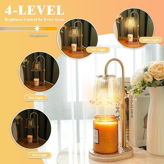 Candle Warmer Lamp with Adjustable Height - Flameless 4-Level Dimmable Wax Warmer, Timer Function & Stylish Design in Multiple Colors (Brown1)