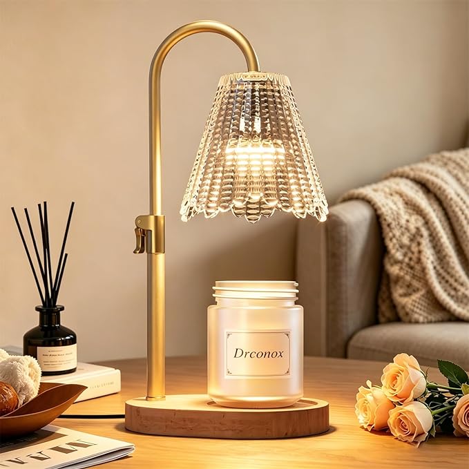 Candle Warmer Lamp with Timer Dimmable, Adjustable Height Wax Melt Warmer for Jar Candles, Birthday Gifts for Women, House Warming Gifts New Home Decor with 2 Bulbs, Gold