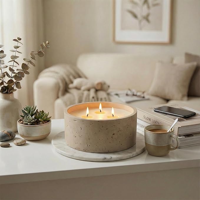 Scented Candle - Cinnamon & Vanilla, 21 oz. 3 Wick Scented Candle Made with Coconut Oil and Soy Blend Wax | Acacia Wood Lid