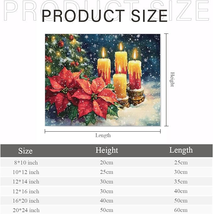 IMLQJES 5D Diamond Painting Kit for Adults - Candle Flower in Snow - DIY Christmas Diamond Square Diamond Art Kit - Winter Art for Home Wall Decor 8x10 Inch