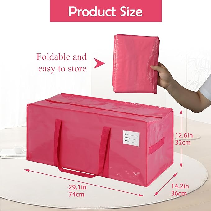 JCBZAMZ 6 Pack Heavy Duty Extra Large Moving Bags with Handles,Waterproof Foldable Storage Totes, Clothing Storage Bags, Packing Moving Boxes for College Supplies, Pink