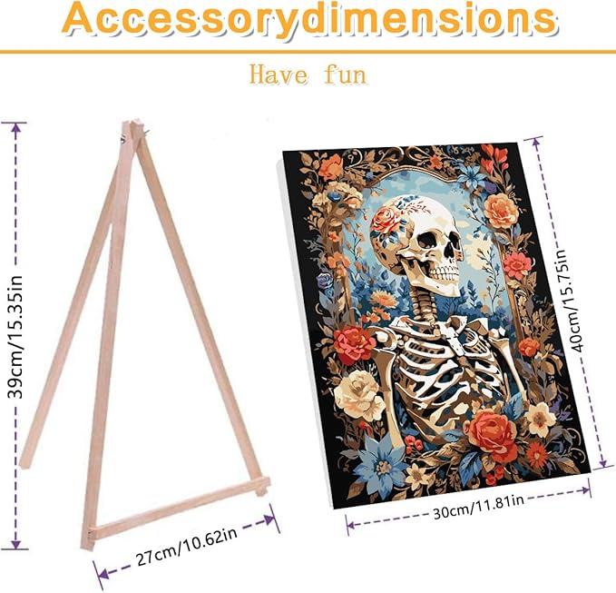 Meothan Paint by Numbers Kits for Adults, Skull Paint by Number for Adults Beginners, Flowers Paint by Numbers Kits on Canvas with Framed and Easel for Home Wall Decor 11.8x15.7inch (30x40cm)