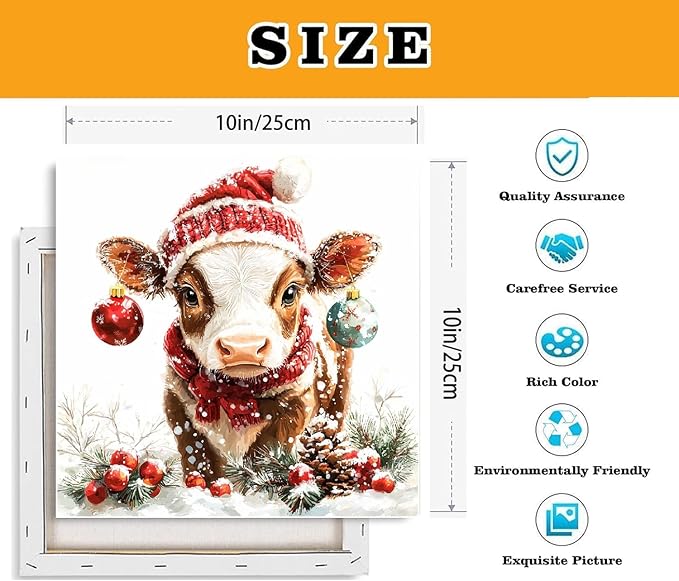 TCDZMYGS Christmas Paint by Numbers Kit for Adults Beginner,Cow Paint by Number Kits with Frame,DIY Acrylic Oil Painting by Numbers for Home Wall Decor 10 x 10 inch