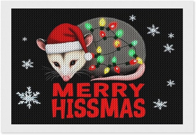 AIVKIEJK Diamond Painting Kits for Adults - Christmas Possum Merry Hissmas Painting DIY 5D Full Drill Diamond Dots Paintings with Diamonds Gem Art and Crafts Home Decor 8"x12"