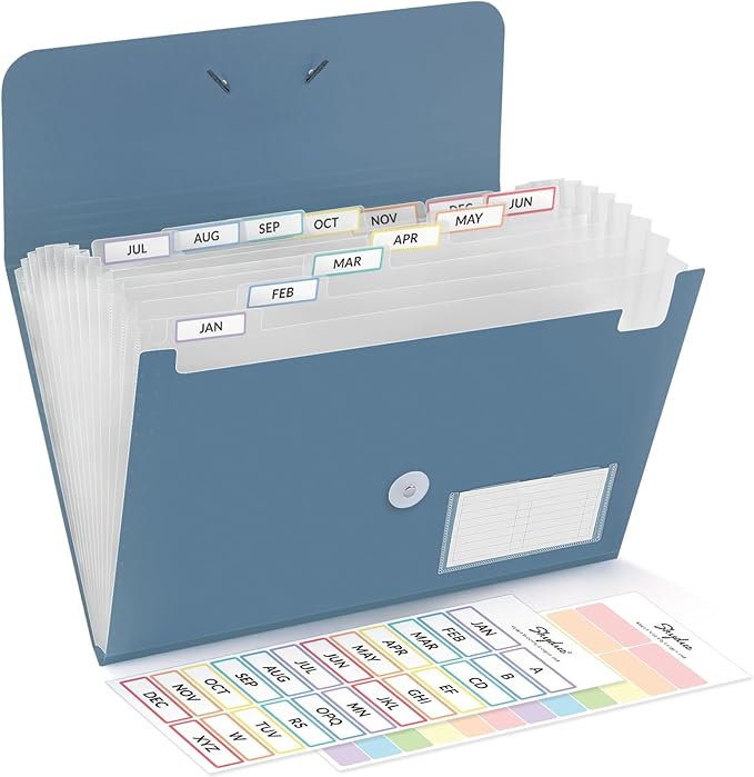 SKYDUE Expanding File Folder, Accordion File Organizer with 13 Pockets for A4/Letter Sized Paper, Accordion Folder with Labels - Document Receipt Organizer for Office, School, Home