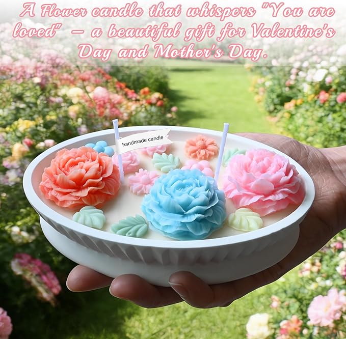 Peony Candle Molds, 3Pack Peony Silicone Molds for Candle Making, Peony Flower and Elliptical Candle Vessel Mold Set for Handmade Scented Aromatherapy Candles, Mothers Day Gifts