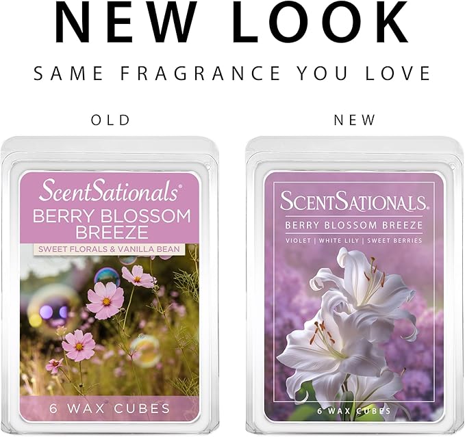 Scentsationals Wax Melts, Wax Cubes Strong Scent - Berry Blossom Breeze - Long Lasting Scented Wax Melts for Warmer, 10oz (24-Cubes)