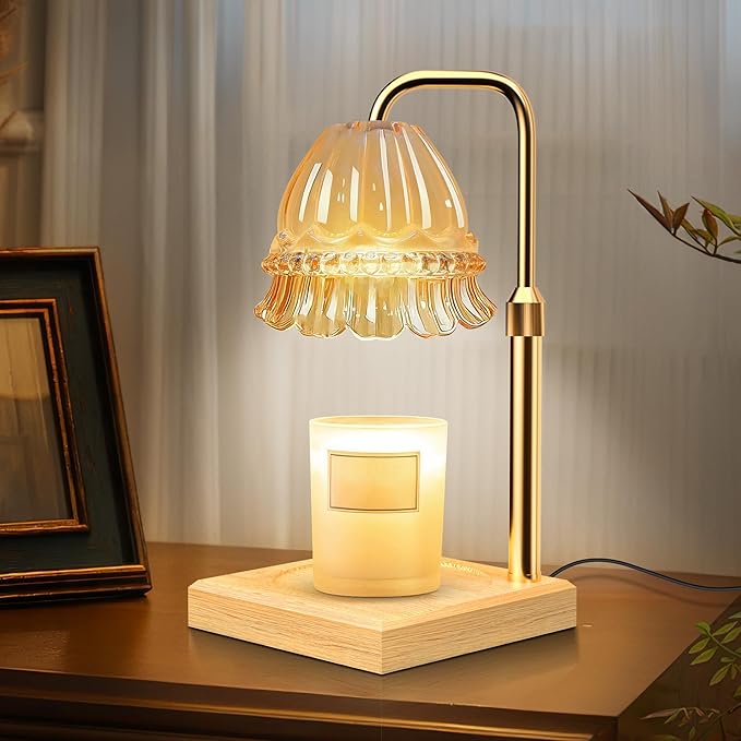AUGOSTA Candle Warmer Lamp with Timer and Dimmer, Birthday Gifts for Women Mom, Adjustable Height Vintage Candle Lamp with 2 Bulbs for Jar Candles Home Kitchen Office Living Room Decor (Gold)